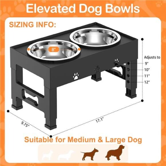 Elevated Dog Bowls with 2 Stainless Steel Dog Food Bowls 5 Height Adjustable - Picture 5 of 7